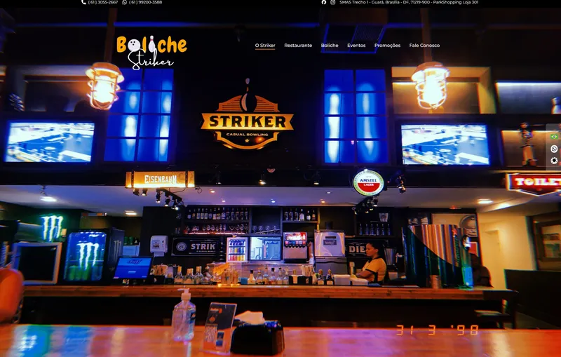Site institucional do Boliche Striker com sistema de agendamento